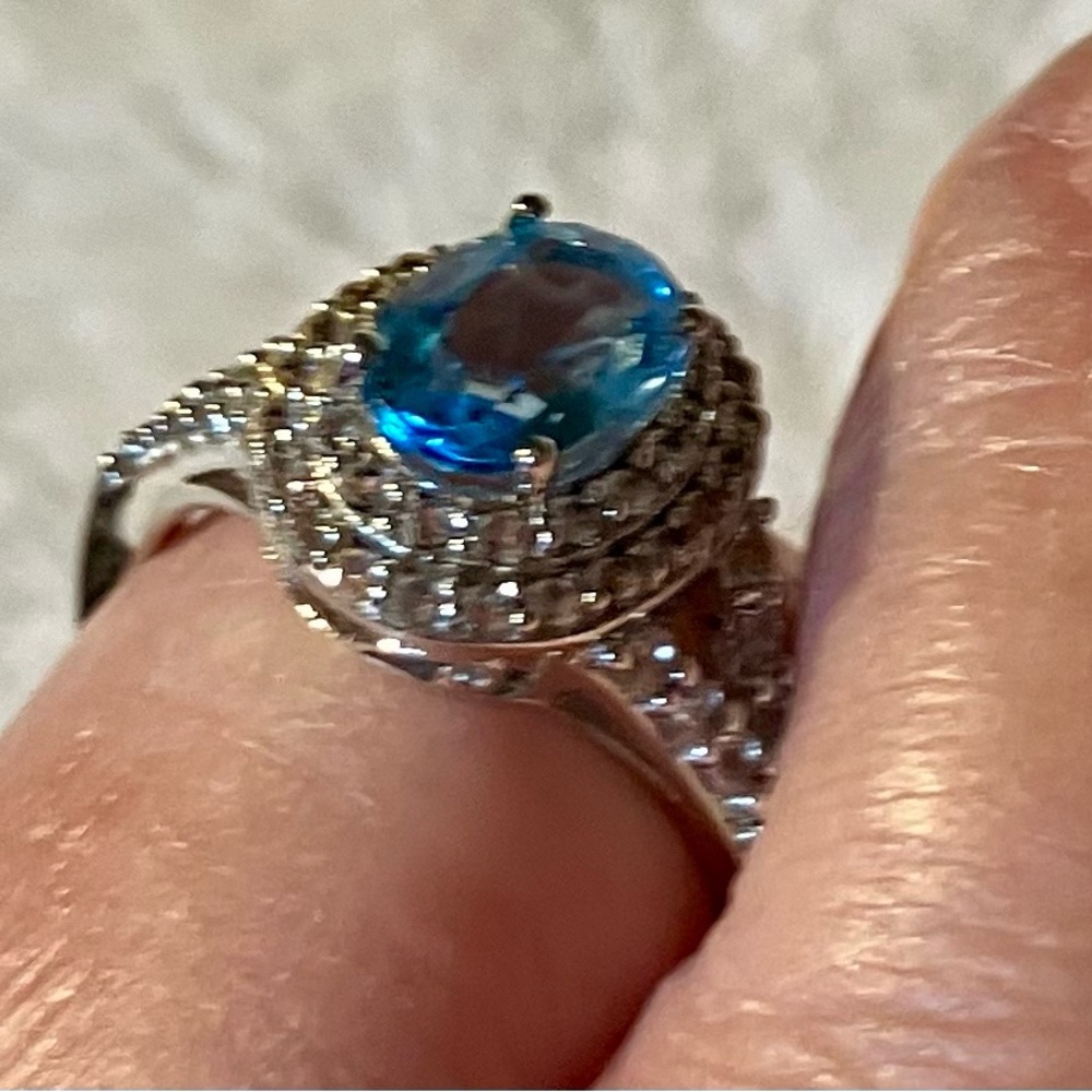 Blue Topaz Cocktail Ring 7 - Picture 11 of 13